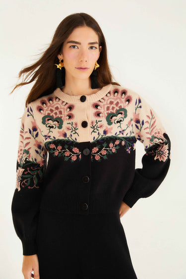Belle Garden Cream Mixed Knit Cardigan-SWEATERS & CARDIGANS-Farm Rio-Debs Boutique